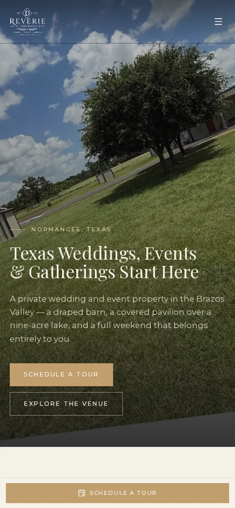 Reverie at Diamond D wedding venue website shown on a mobile phone