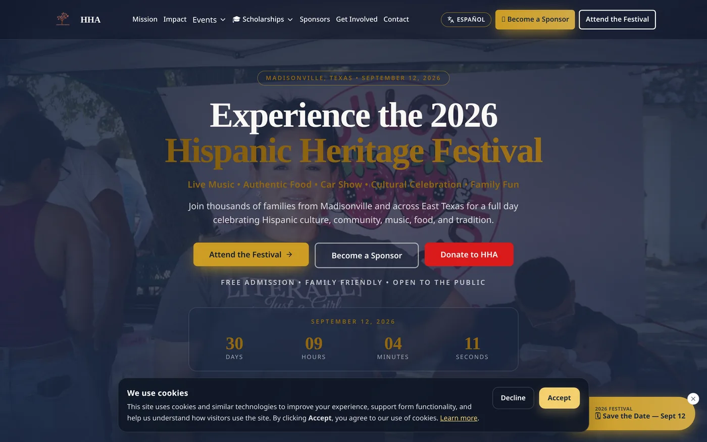 Hispanic Heritage Association website shown on a desktop screen